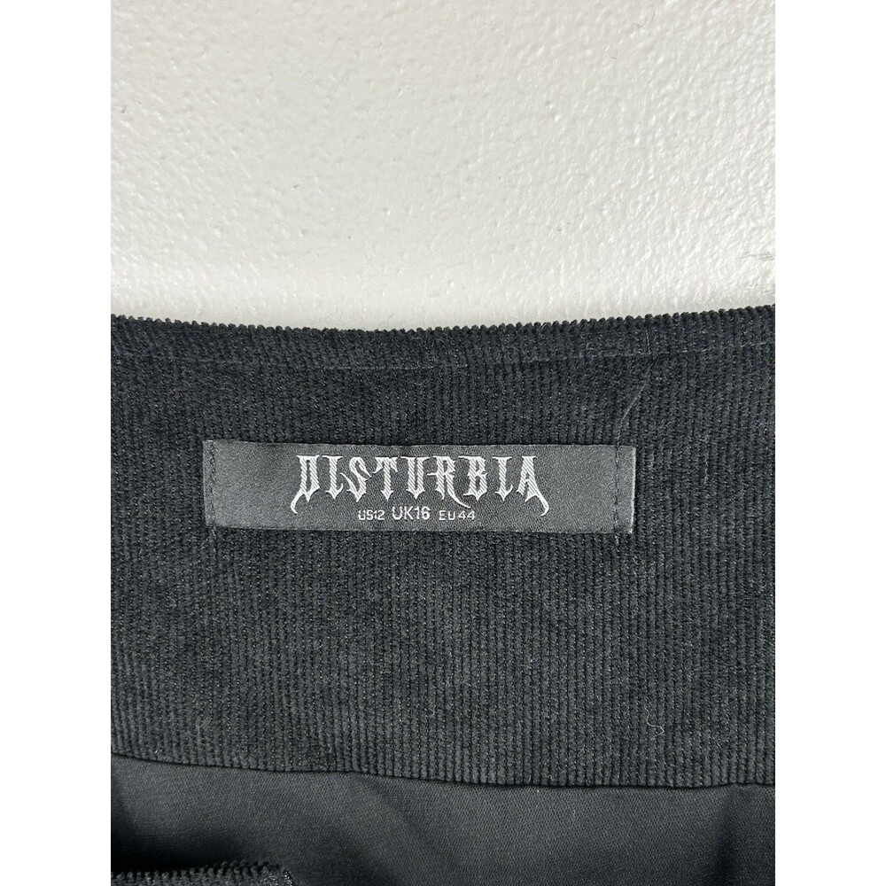 Disturbia Black Zip Corduroy Coffin Embroidered mini Dress Size 12 Bonus Top - Picture 5 of 15